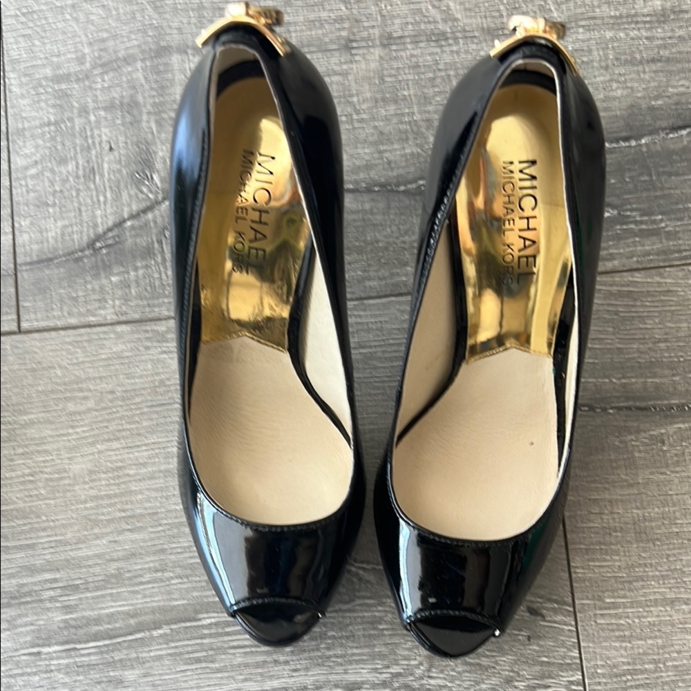 MICHAEL Michael Kors Black Patent Peep-Toe Heels